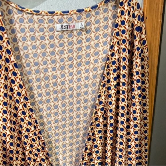 JustFab Open Front Patterned Tie Long Sleeve Blouse/ Dress Size XL - Picture 2 of 9